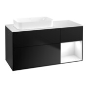 V&B Finion Meuble sous lavabo 120x60 cm, éclairage mural, blanc laqué, bleu mat laqué