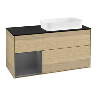 V&B Finion Meuble Sous-Lavabo 120x60 cm, Éclairage Mural, Chêne Placage, Anthracite, Reg li