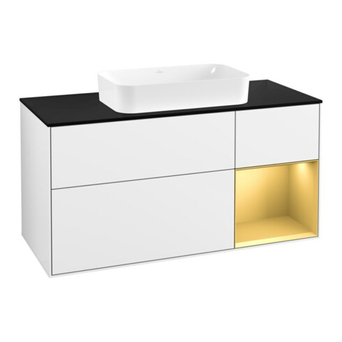 V&B Finion Meuble sous lavabo 120x60 cm, éclairage mural, laqué blanc brillant