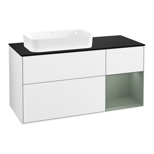 V&B Finion Meuble sous lavabo 120x60 cm, éclairage mural, laque blanche brillante