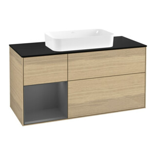 V&B Finion Meuble sous lavabo 120x60 cm, éclairage mural, placage chêne, anthracite à droite
