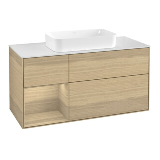 V&B Finion Meuble sous lavabo 120x60 cm, éclairage mural, placage chêne Reg re
