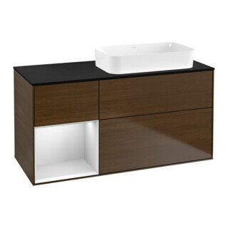 V&B Finion Meuble sous lavabo 120x60 cm, éclairage mural, placage noyer, blanc à gauche, avec laque
