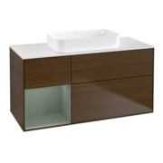 V&B Finion Meuble sous lavabo 120x60 cm, éclairage mural, placage noyer, laqué reg re oli.