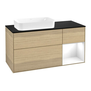 V&B Finion Meuble sous lavabo 120x60 cm, éclairage mural, placage Oa, blanc brillant
