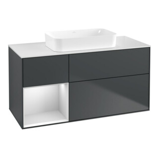 V&B Finion Meuble sous-lavabo 120x60 cm, gauche, blanc mat laqué, moyen bleu mat laqué