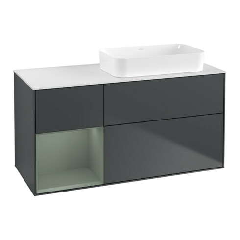 V&B Finion Meuble sous lavabo 120x60 cm, laqué gris et olive, laqué bleu