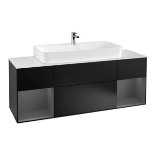 V&B Finion Meuble sous lavabo 160 cm, anthracite mat laqué, bleu mat laqué, éclairage mural