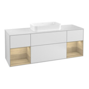 V&B Finion Meuble sous lavabo 160 cm, blanc brillant, éclairage mural, étagère ouverte, blanc mat laqué