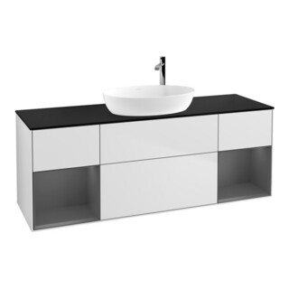 V&B Finion Meuble sous lavabo 160 cm, blanc laqué, éclairage mural