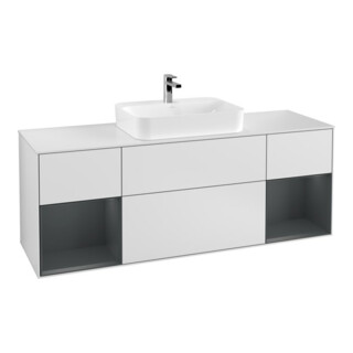 V&B Finion Meuble sous lavabo 160 cm, blanc mat, avec éclairage mural, avec étagère médiane laquée blanche mate