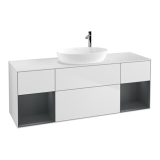 V&B Finion Meuble sous lavabo 160 cm, blanc mat, avec éclairage mural, avec étagère médium mat laqué, blanc mat laqué