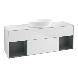 V&B Finion Meuble sous lavabo 160 cm, blanc mat, avec éclairage mural, étagère médium laqué blanc mat