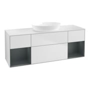 V&B Finion Meuble sous lavabo 160 cm, blanc mat, avec éclairage mural, étagère médium laqué blanc mat