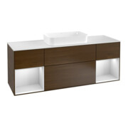 V&B Finion Meuble sous lavabo 160 cm, blanc mat, étagère blanc mat laqué, noyer veinée