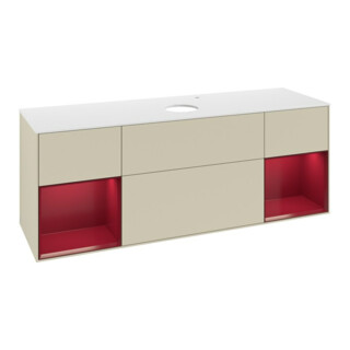 V&B Finion Meuble sous lavabo 160 cm, blanc mat, façade Peo mat laqué, gris argent mat laqué