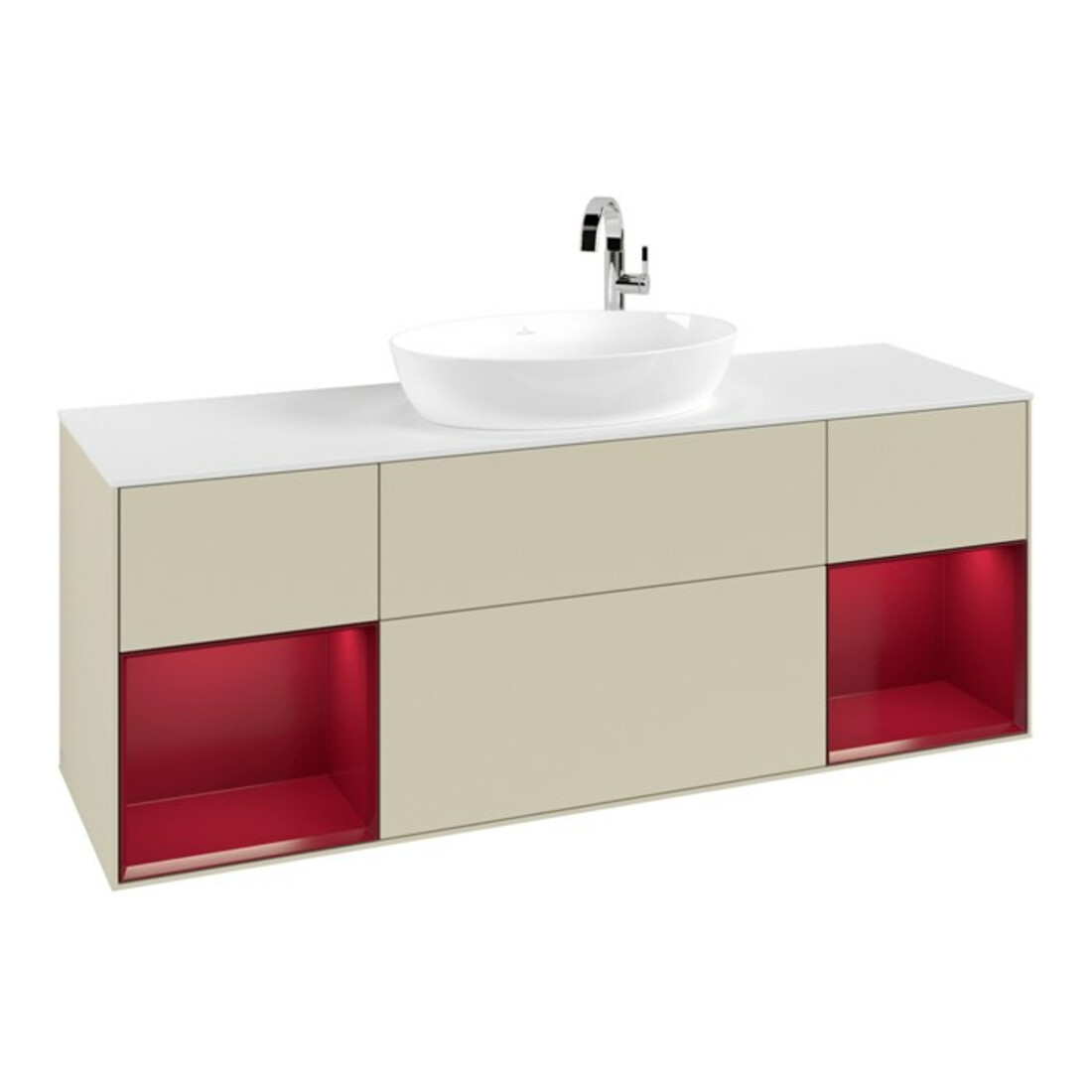 V&B Finion Meuble sous lavabo 160 cm, blanc mat, façade Peo mat laqué, gris argent mat laqué