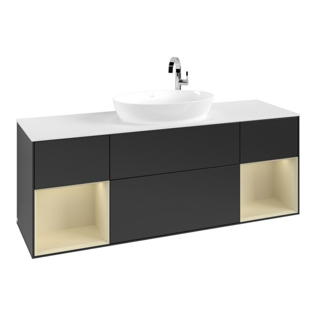 V&B Finion Meuble sous lavabo 160 cm, blanc mat, gris argent mat laqué, bleu mat laqué