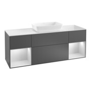 V&B Finion Meuble sous lavabo 160 cm, blanc mat, poignée argent mat laqué, gris mat laqué