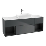 V&B Finion Meuble sous lavabo 160 cm, blanc mat, poignée bois mat laqué, miroir blanc mat laqué