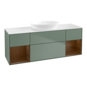 V&B Finion Meuble sous lavabo 160 cm, blanc mat, porte en noyer verni, poignée en laiton mat