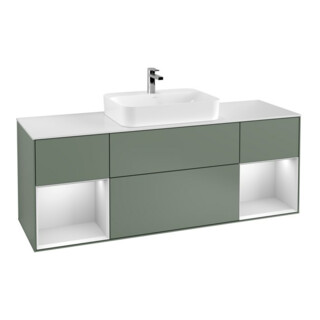 V&B Finion Meuble sous lavabo 160 cm, blanc mat, rangement blanc mat laqué, olivier mat laqué