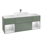 V&B Finion Meuble sous lavabo 160 cm, blanc mat, rangement blanc mat laqué, olivier mat laqué