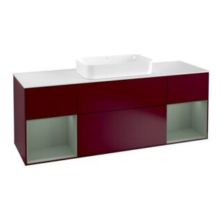 V&B Finion Meuble sous lavabo 160 cm, blanc mat, rangement huilé avec laque, poignée métal