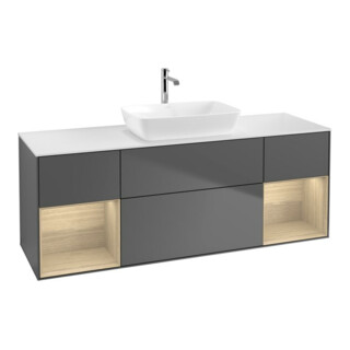 V&B Finion Meuble sous lavabo 160 cm, blanc mat, rangement ouvert, anthracite mat