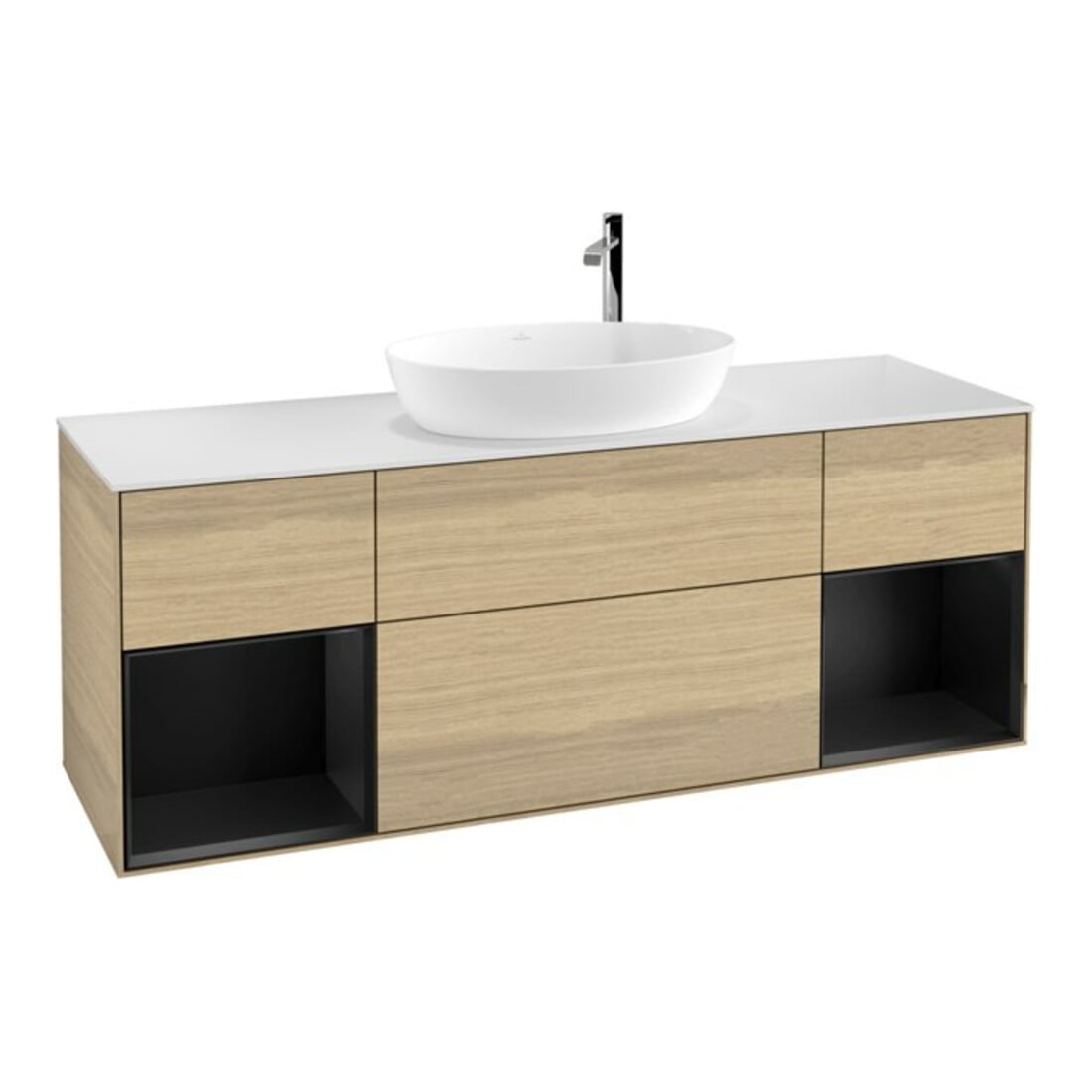 V&B Finion Meuble sous lavabo 160 cm, blanc mat, réglette bleue mat, venin oa