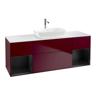 V&B Finion Meuble sous lavabo 160 cm, blanc mat, réglette bleue mate, poignée mate
