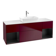 V&B Finion Meuble sous lavabo 160 cm, blanc mat, réglette bleue mate, poignée mate-1