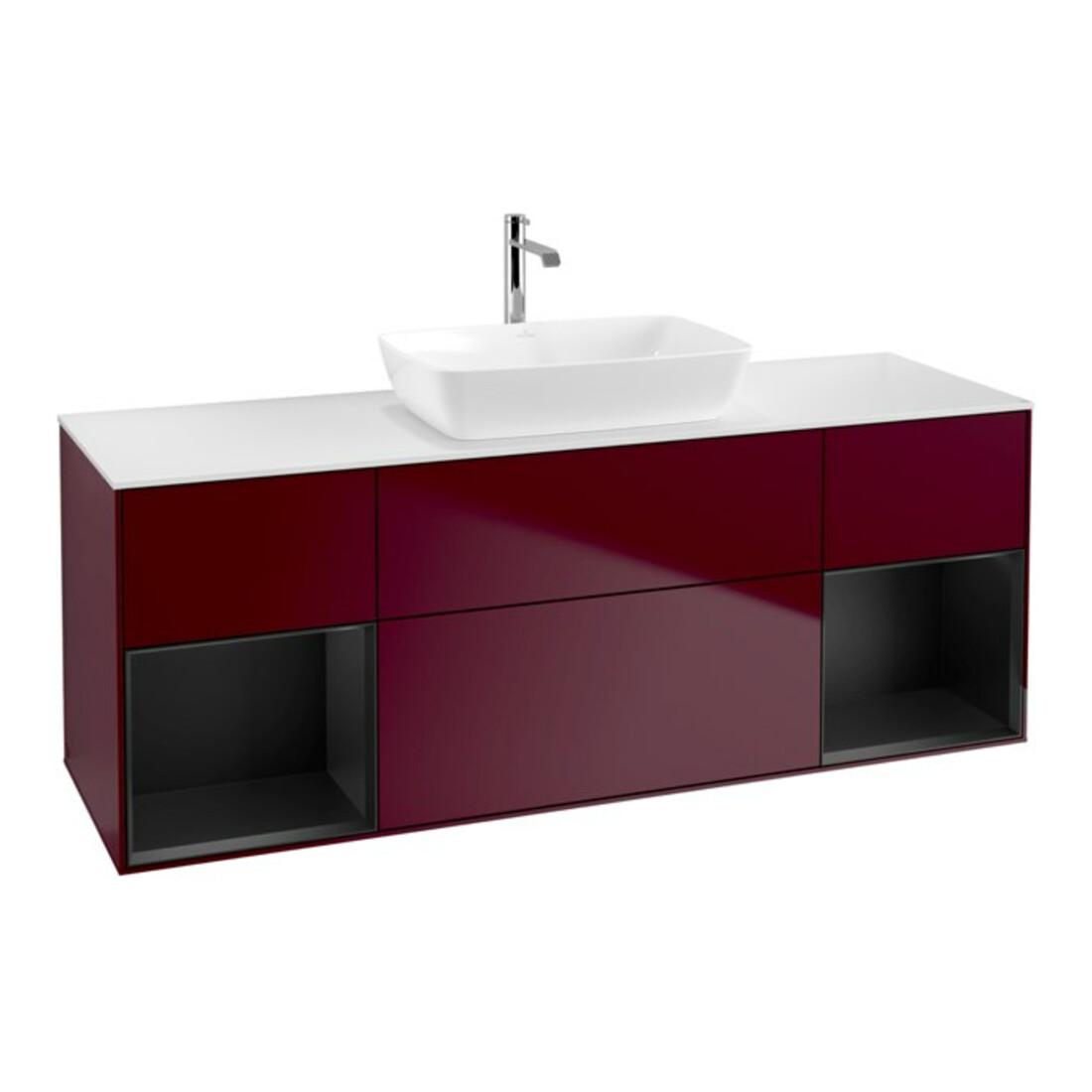 V&B Finion Meuble sous lavabo 160 cm, blanc mat, réglette bleue mate, poignée mate