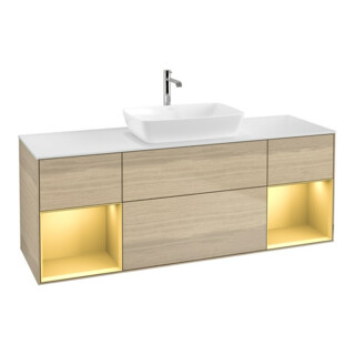 V&B Finion Meuble sous lavabo 160 cm, blanc mat, réglette or mat, ven Oa