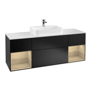 V&B Finion Meuble sous lavabo 160 cm, blanc, réglette LED murale, bleu mat laqué