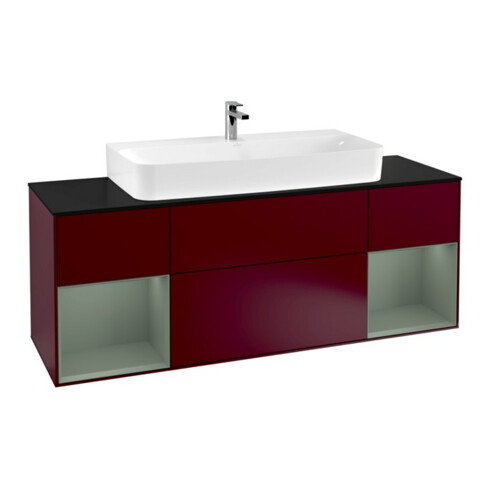 V&B Finion Meuble sous lavabo 160 cm, bleu clair, étagère, laqué, poignée métallique