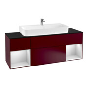 V&B Finion Meuble sous lavabo 160 cm, bleu, étagère blanche avec laque, poignée métal