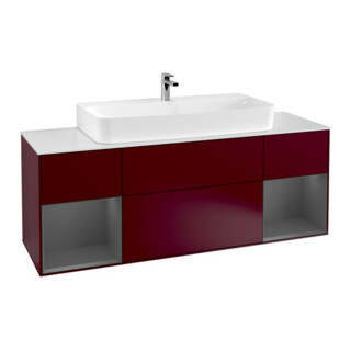 V&B Finion Meuble sous lavabo 160 cm, éclairage mural, anthracite mat, laqué Peony