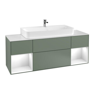V&B Finion Meuble sous-lavabo 160 cm, éclairage mural, blanc brillant, huile et laqué