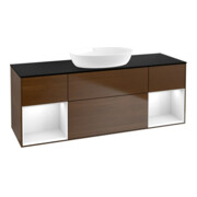 V&B Finion Meuble sous-lavabo 160 cm, éclairage mural, blanc brillant, placage noyer ven