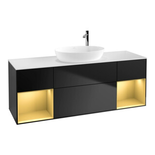 V&B Finion Meuble sous-lavabo 160 cm, éclairage mural, blanc mat, bois laqué, bleu mat