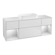V&B Finion Meuble sous lavabo 160 cm, éclairage mural, blanc mat laqué