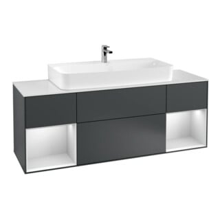 V&B Finion Meuble sous lavabo 160 cm, éclairage mural, blanc mat laqué, bleu moyen laqué