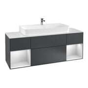 V&B Finion Meuble sous lavabo 160 cm, éclairage mural, blanc mat laqué, bleu moyen laqué