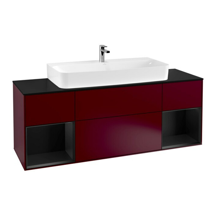 V&B Finion Meuble sous lavabo 160 cm, éclairage mural, bleu, avec étagère bleue, Peo m