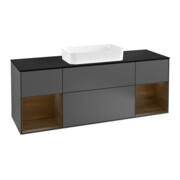 V&B Finion Meuble sous lavabo 160 cm, éclairage mural, bleu, étagère noyer, anthracite