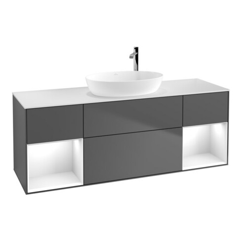 V&B Finion Meuble sous lavabo 160 cm, éclairage mural, laqué anthracite mat