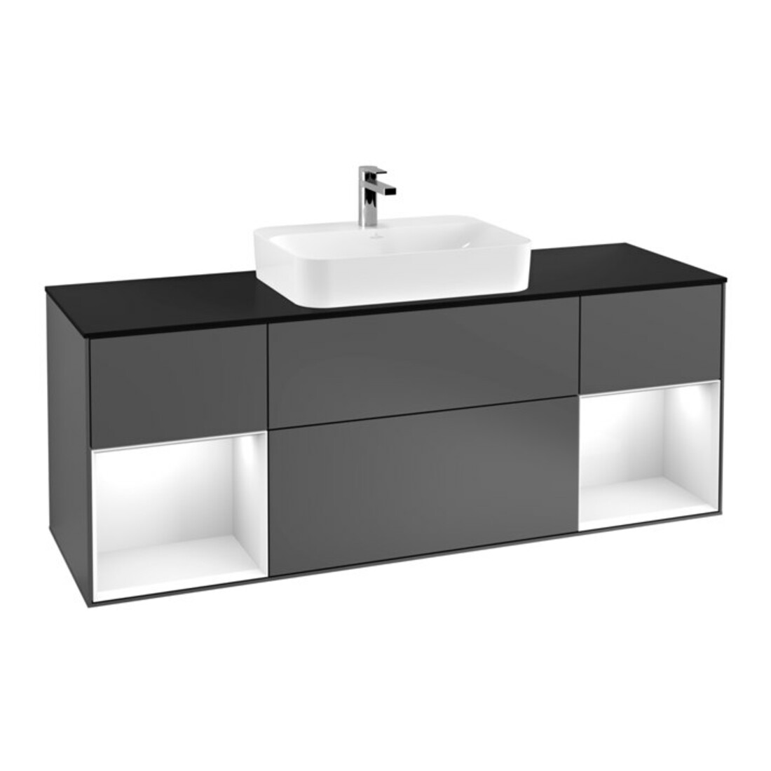 V&B Finion Meuble sous lavabo 160 cm, éclairage mural, laque blanc, anthracite m