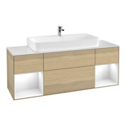 V&B Finion Meuble sous lavabo 160 cm, éclairage mural, laque blanche Reg glo, placage chêne