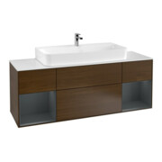 V&B Finion Meuble sous lavabo 160 cm, éclairage mural, laqué, placage noyer